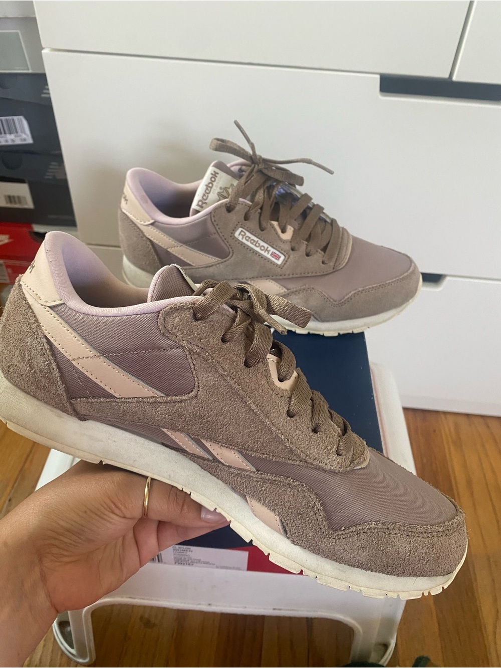 Reebok Women’s Taupe Pink Suede & Mesh Runners